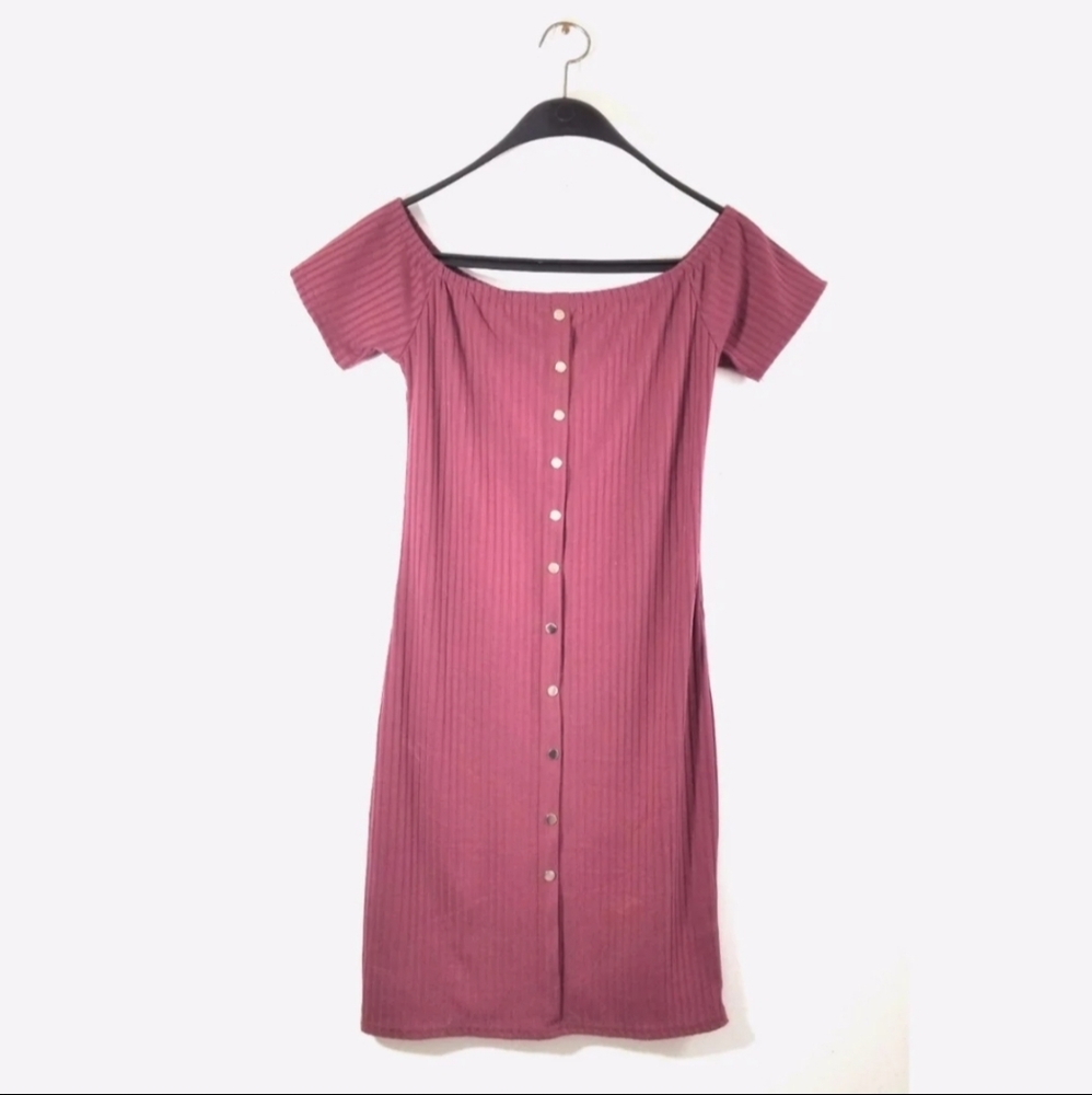 Say What? Mauve Ribbed Bodycon Off the Shoulder Dress